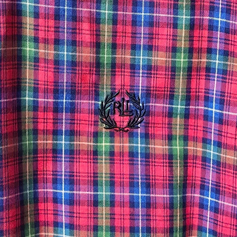 Ralph Lauren Preppy Plaid Shirt 8 Boy Embroidered Logo Red Blue Green School BTS